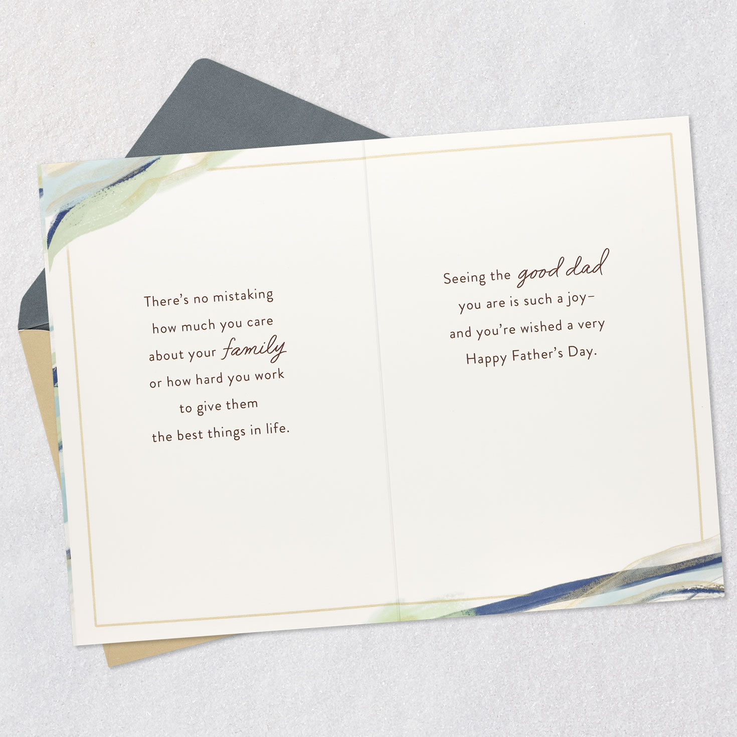 Blue Brushstrokes Son-in-Law Father's Day Card Open card with envelope image number 4