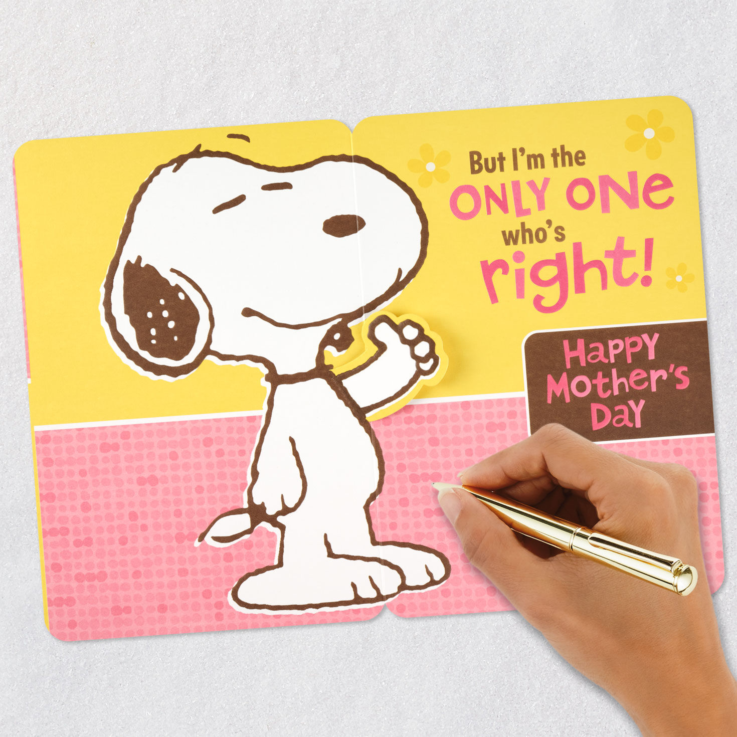 Snoopy Best Mom Funny Pop-Up Mother's Day Card From Son signing card image number 6