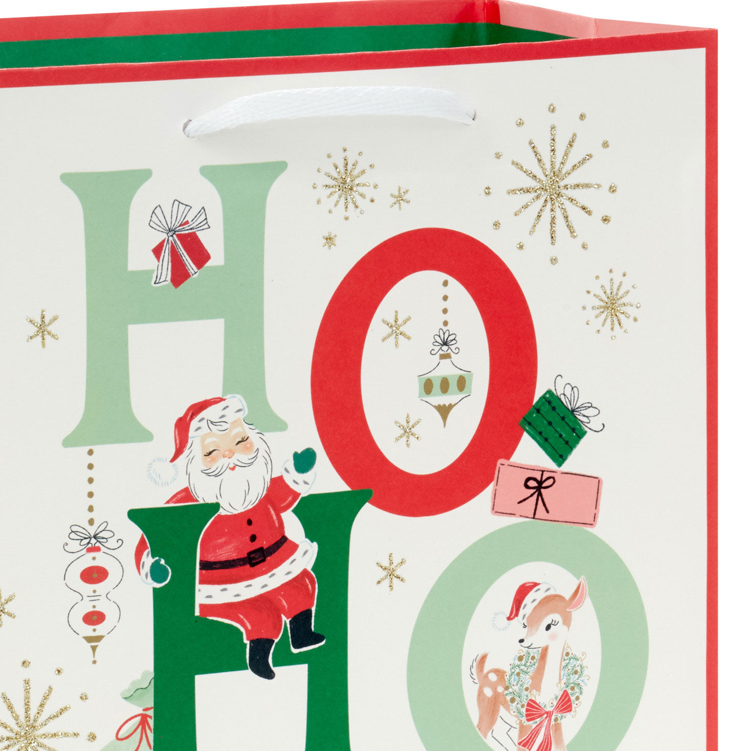 Vintage Santa Ho Ho Ho Medium Christmas Gift Bag Handle Detail image number 4