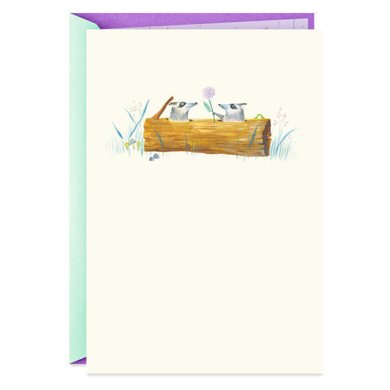 Cute Raccoons and Flowers Blank Card, , large image number 1