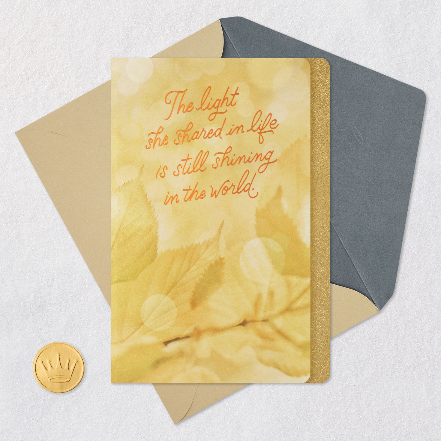 Bokeh Leaves Sympathy Card for Her Card Front with Envelope and Gold Seal image number 5
