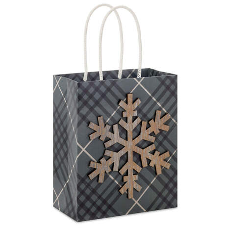 6.5" Green Plaid With Snowflake Small Holiday Gift Bag, , large