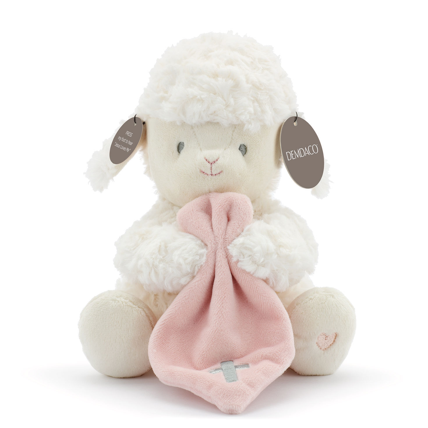 Demdaco Jesus Loves Me Musical Lamb Plush With Pink Blankie Interactive Stuffed Animals Hallmark