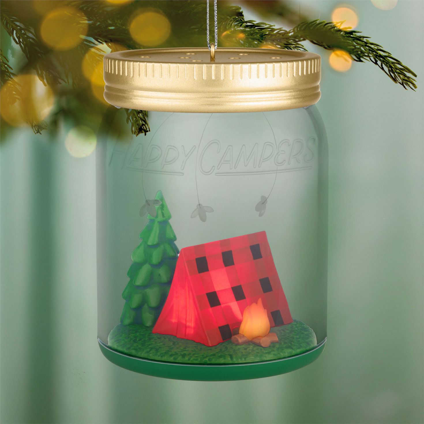 Camp Scene in Mason Jar Keepsake Ornament hanging on tree image number 2