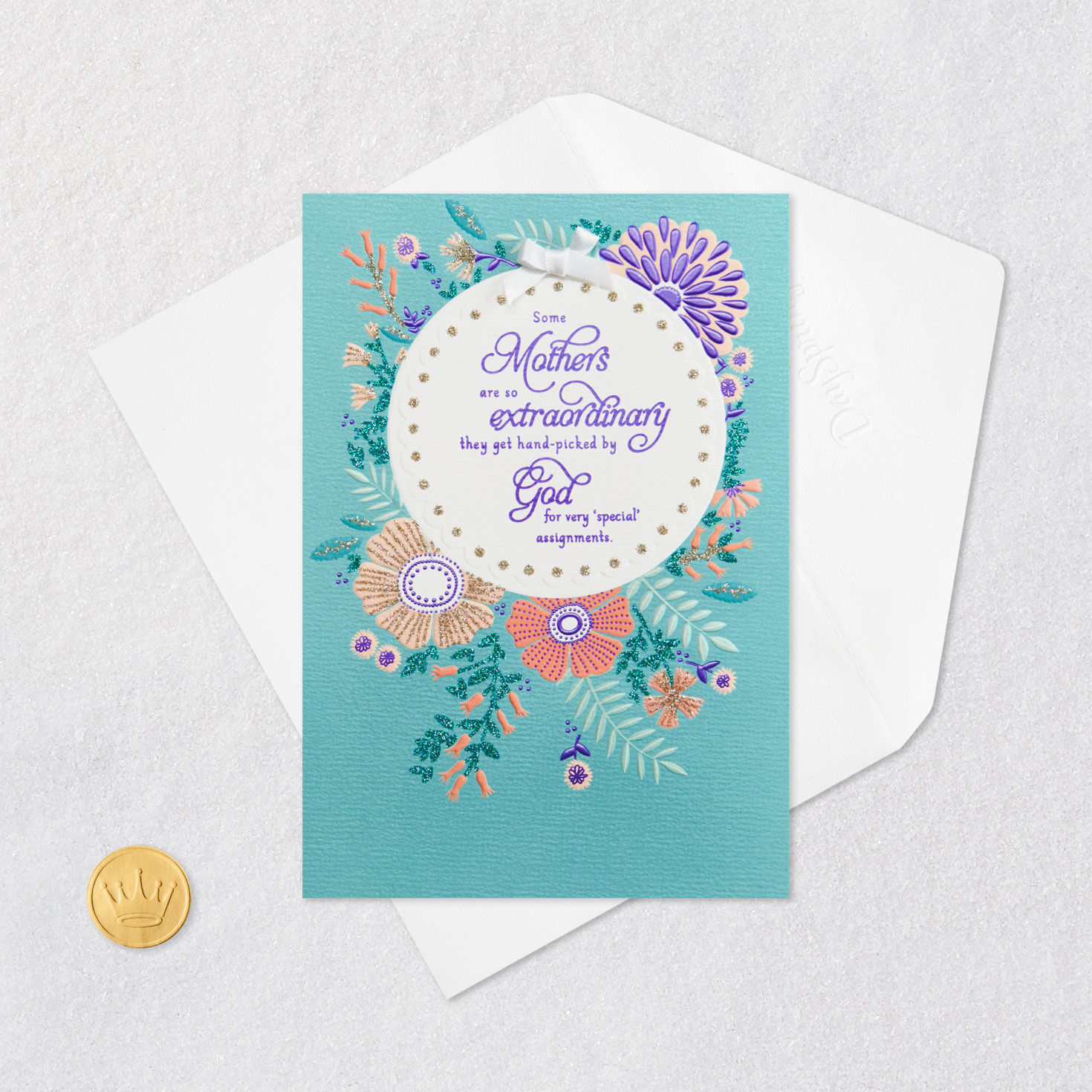 Pretty Floral Religious Mother's Day Card for Mom Card Front with Envelope and Gold Seal image number 8
