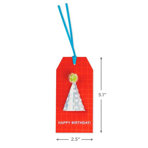 Happy Birthday Party Hat Gift Tag With Ribbon, 