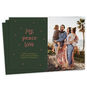 Joy Peace Love on Green Personalized Photo Card front fanned image number 1