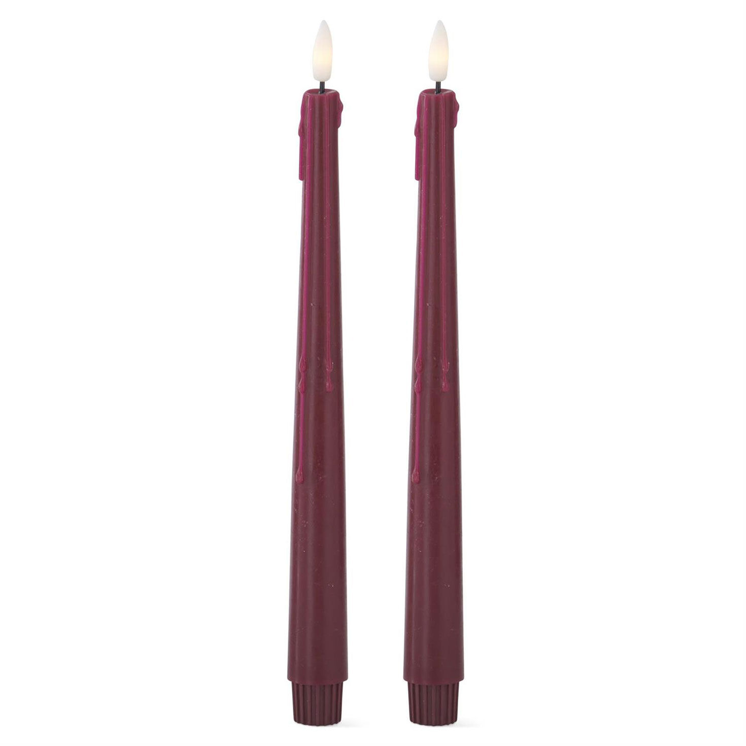 K&K Interiors 11.5-inch Burgundy Drip LED Taper Candles, Set of 2