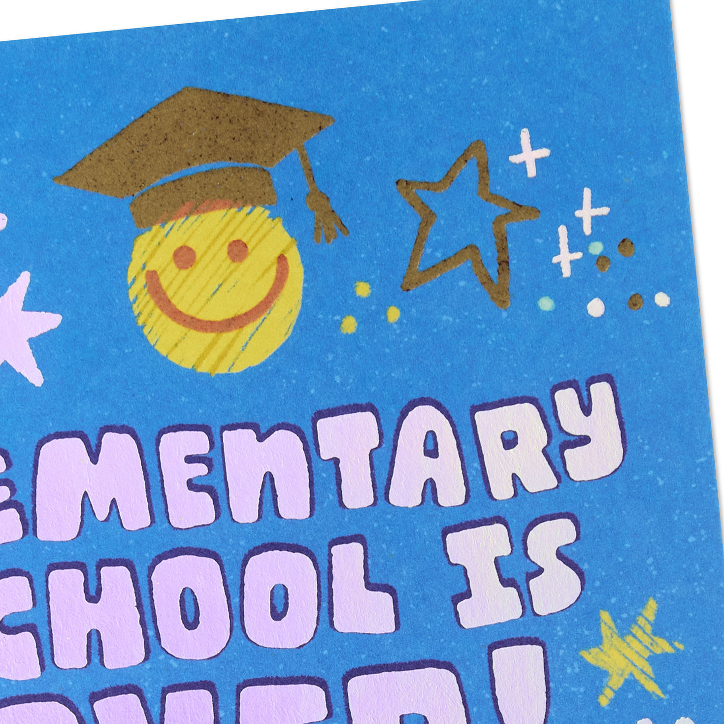 Smiley Face and Stars on Blue Grade School Graduation Card Card Front Detail image number 5
