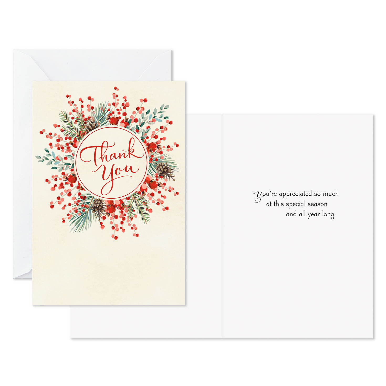 Berry Wreath Holiday Thank You Cards Card Front with Sentiment image number 2