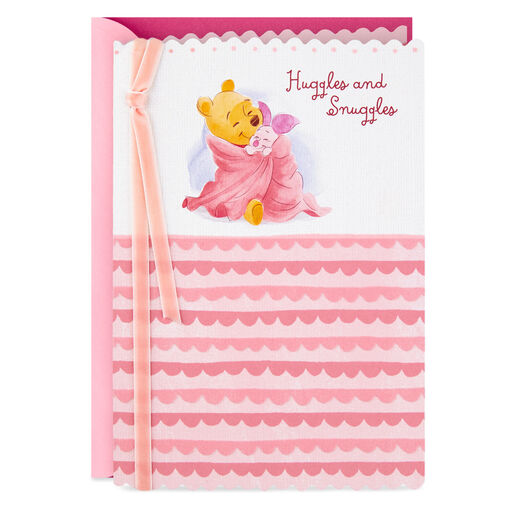 Disney Winnie the Pooh Huggles and Snuggles New Baby Girl Card, 