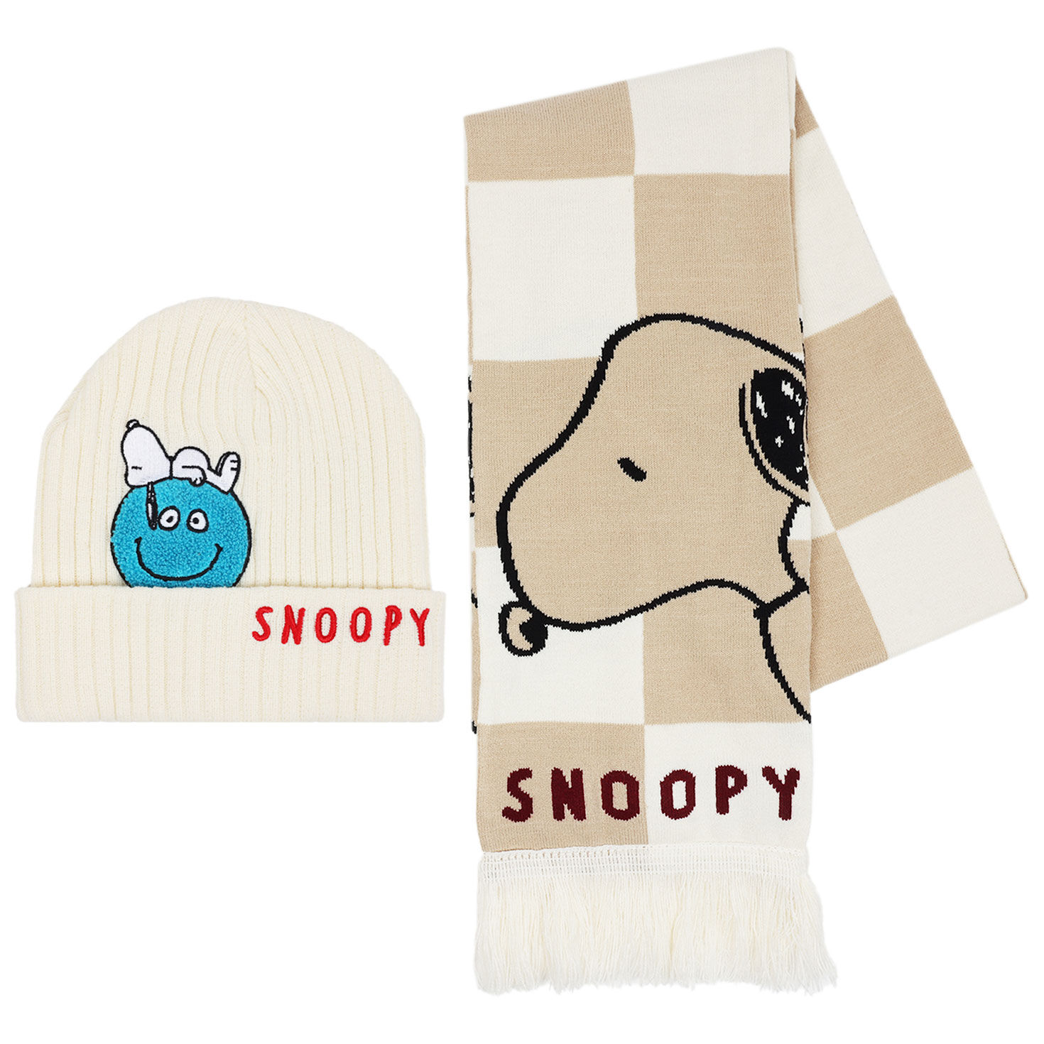 Concept One Peanuts Snoopy Beanie and Checkerboard Scarf Set