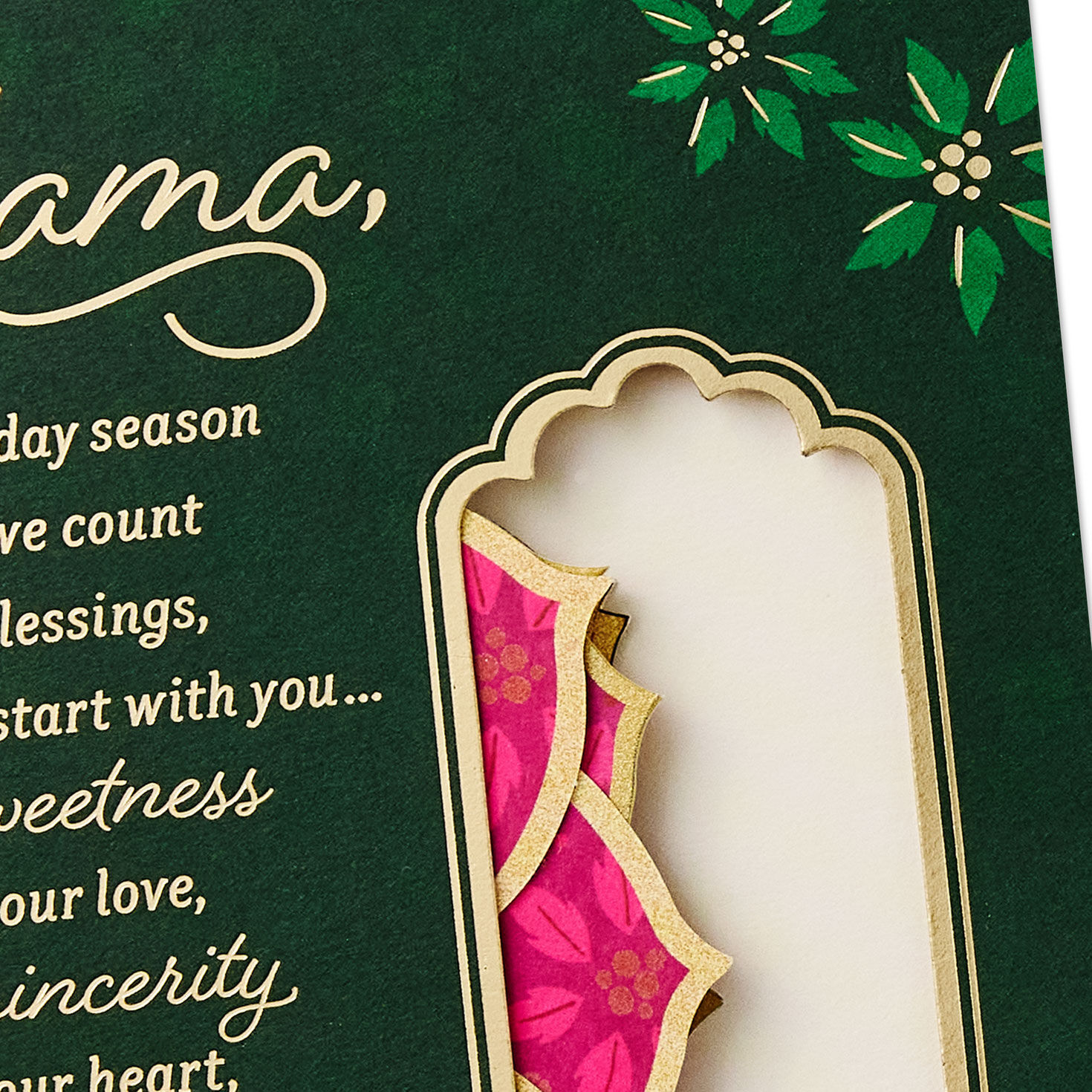 Green and Gold With Pink Pop-Up Poinsettia Christmas Card Card Front Detail image number 5
