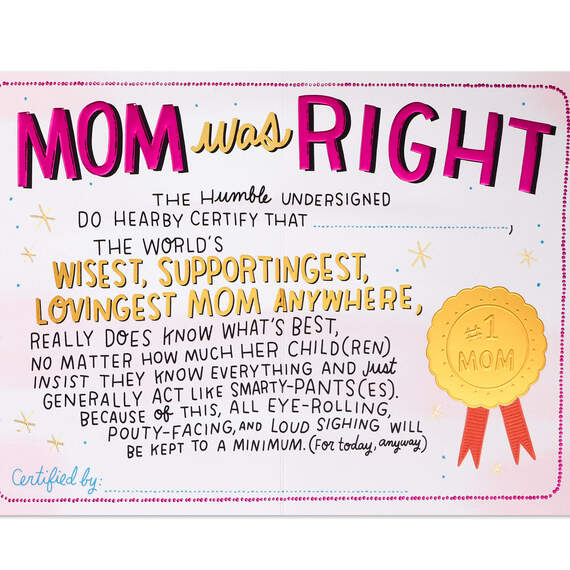 You Were Right Certificate Funny Birthday Card for Mom, , large image number 2