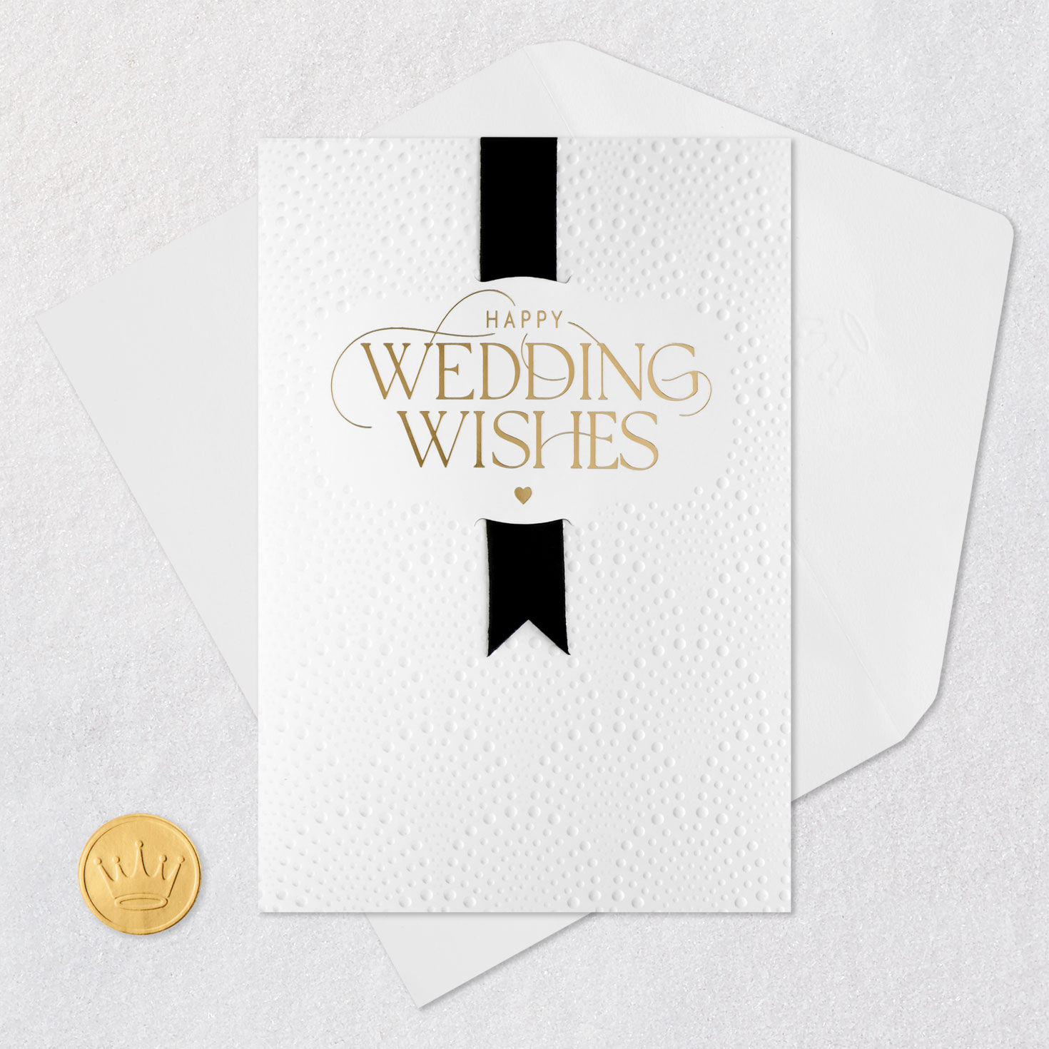 Black White and Gold Wedding Wishes Congrats Card Card Front with Envelope and Gold Seal image number 5