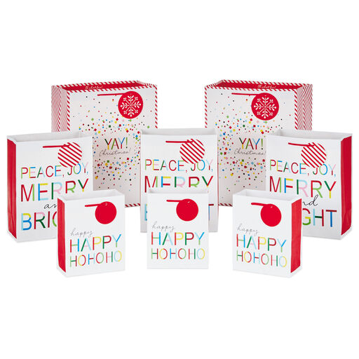 Merry and Bright 8-Pack Christmas Gift Bags, Assorted Sizes and Designs, 