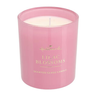 Lilac Blossoms Scented Pink Glass Candle, 8 oz.