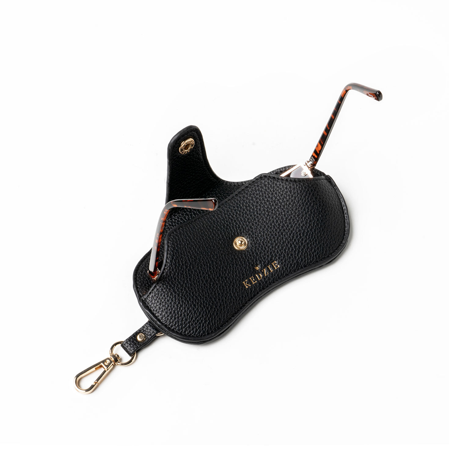 Black Faux Leather Eyeglass Case With Clip  image number 3