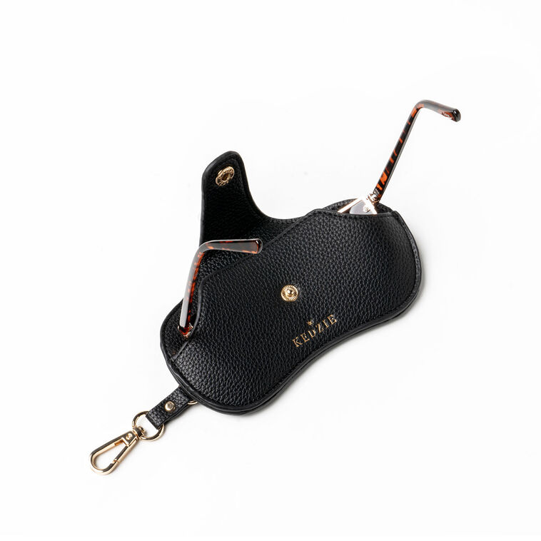 Black Faux Leather Eyeglass Case With Clip  image number 3