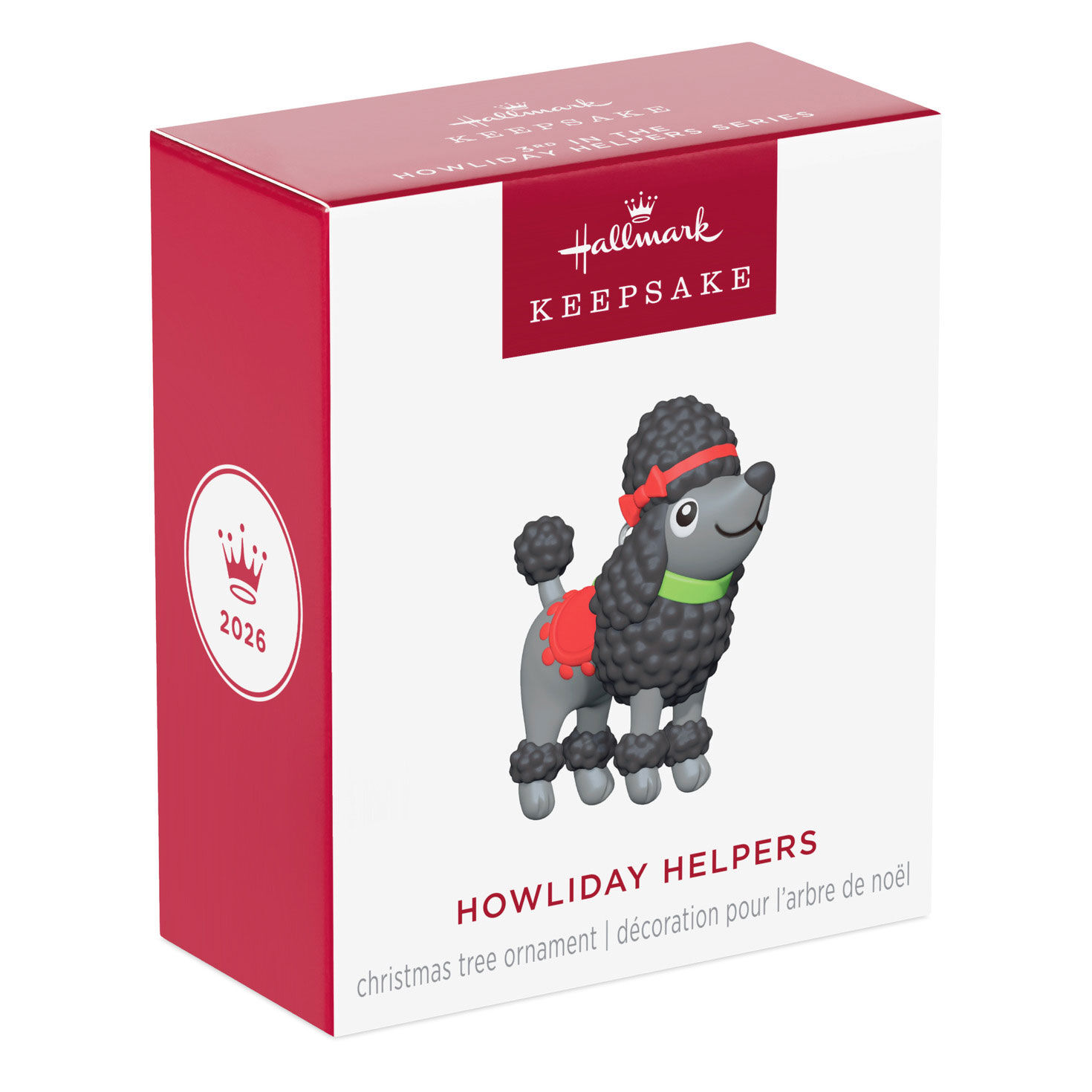 Gray Dog With Red Blanket Bow Keepsake Ornament Package Front image number 7