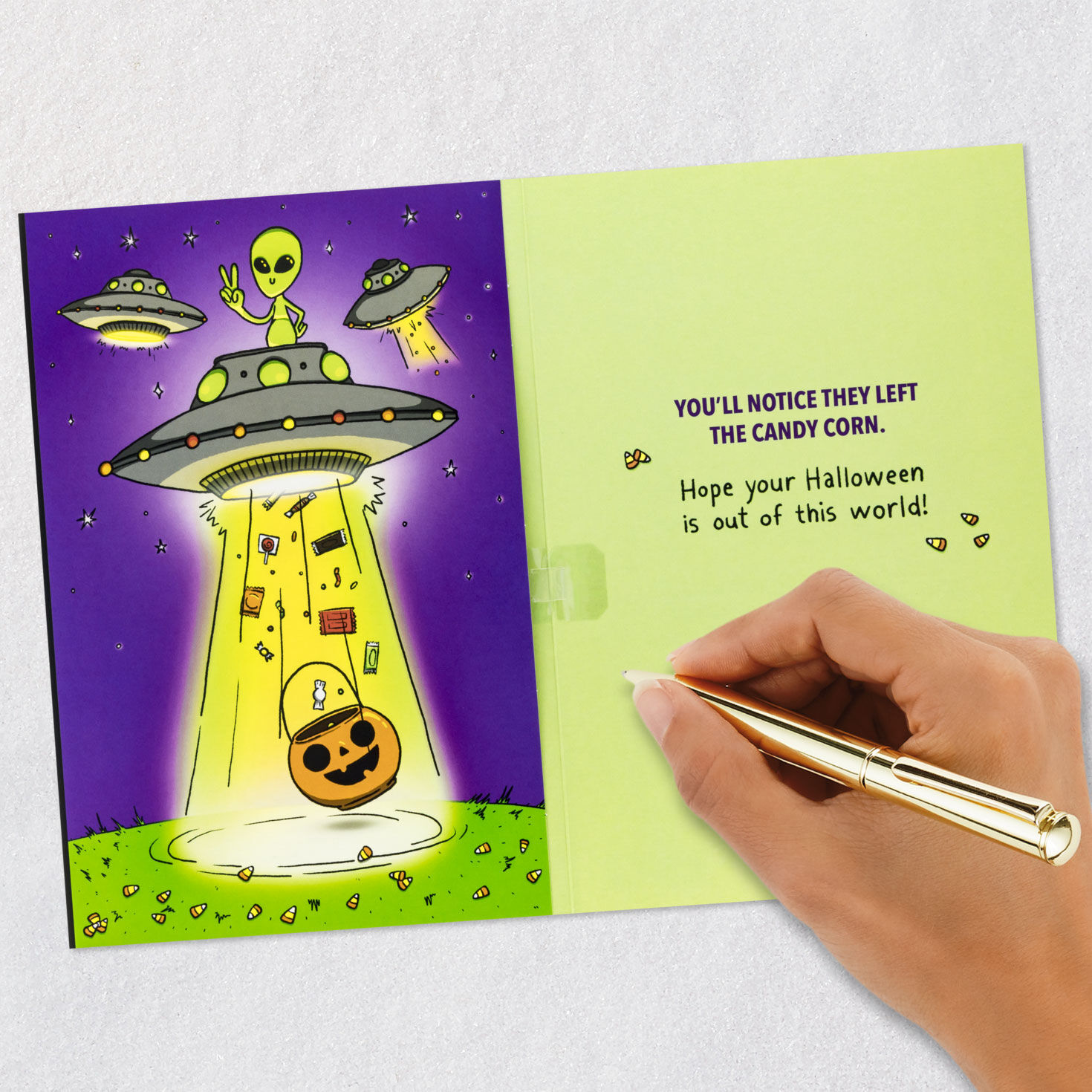 Alien News Alert Funny Halloween Card With Sound Signing card image number 6