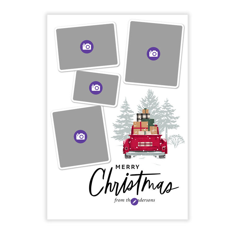 Snowy Red Truck Flat Christmas Photo Card, , large image number 5