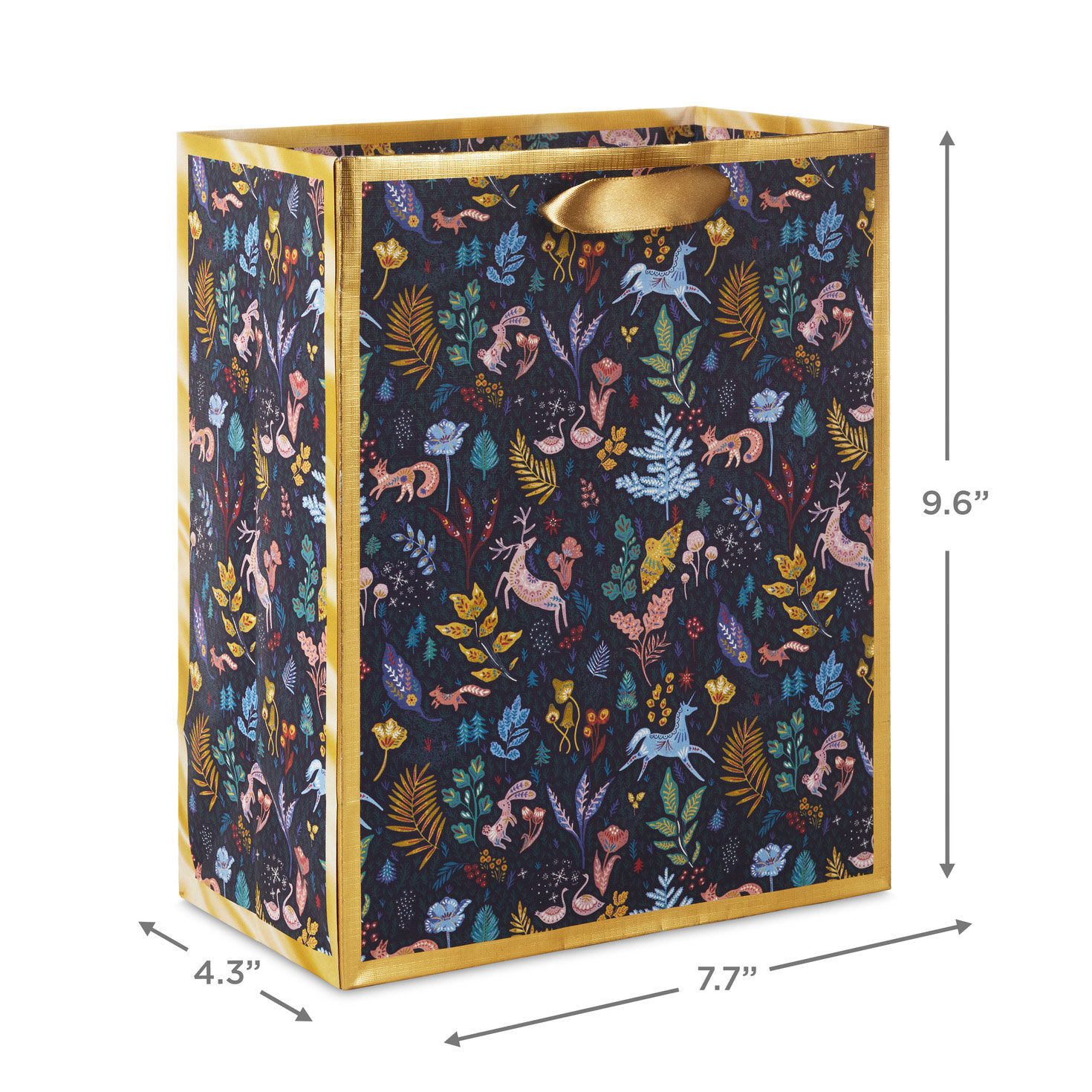 Colorful Holiday Toile on Navy Medium Gift Bag measurement image number 3