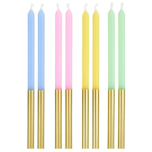 Pastel and Gold Two-Tone Tall Birthday Candles, Set of 12, Pastel & Gold