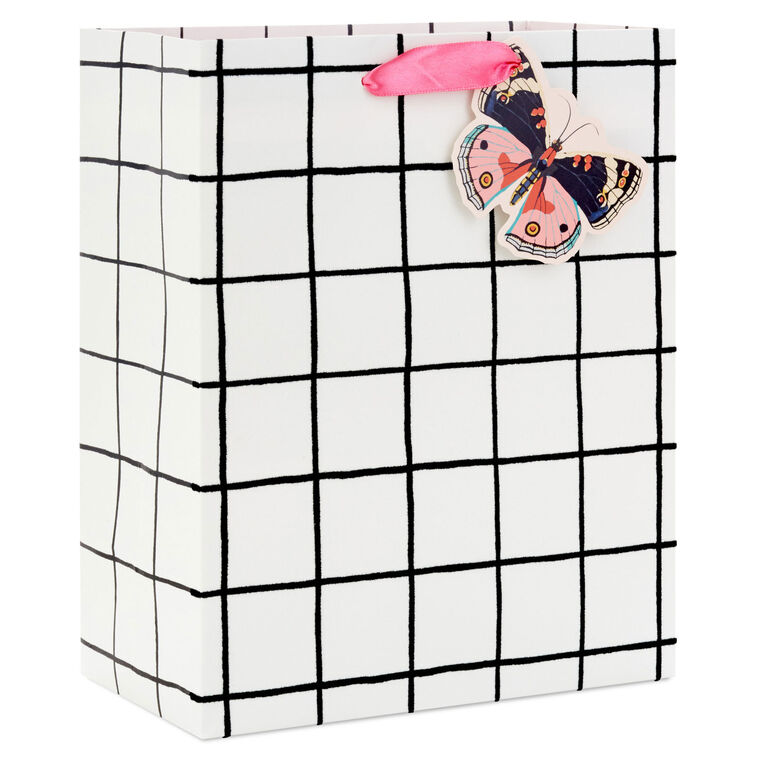 9.6" Black and White Windowpane Medium Gift Bag