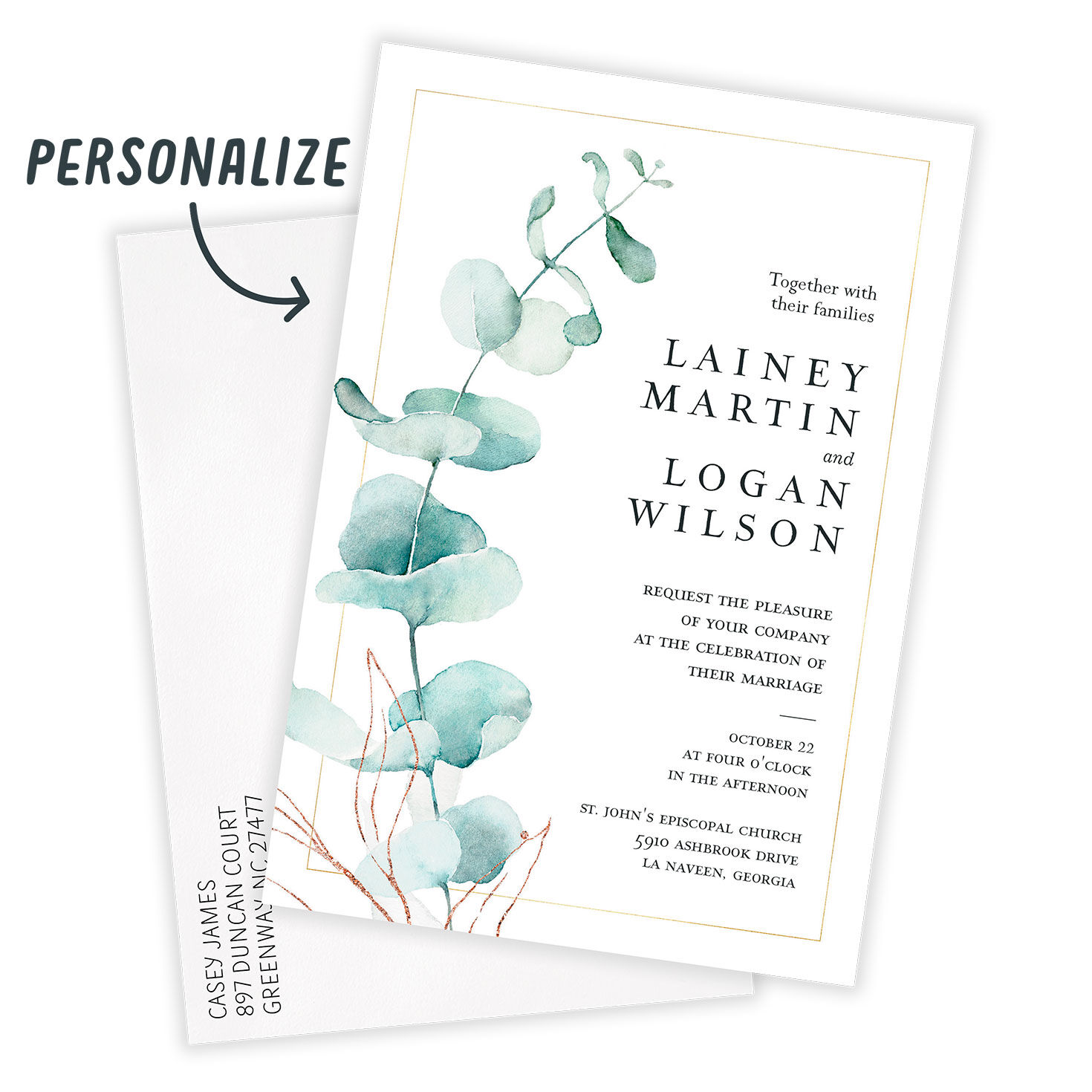 Watercolor Eucalyptus Wedding Invitation, , large image number 2