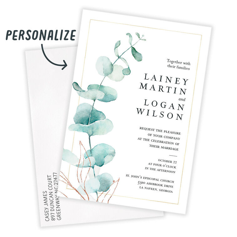 Watercolor Eucalyptus Wedding Invitation, , large image number 2