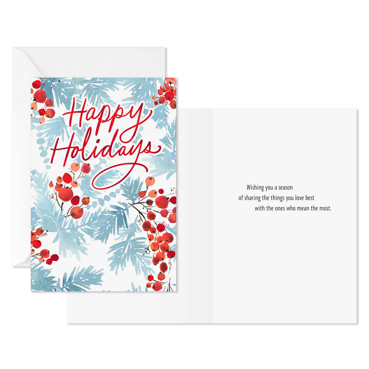 Pine Sprigs and Berries Christmas Cards Card Front with Sentiment image number 2