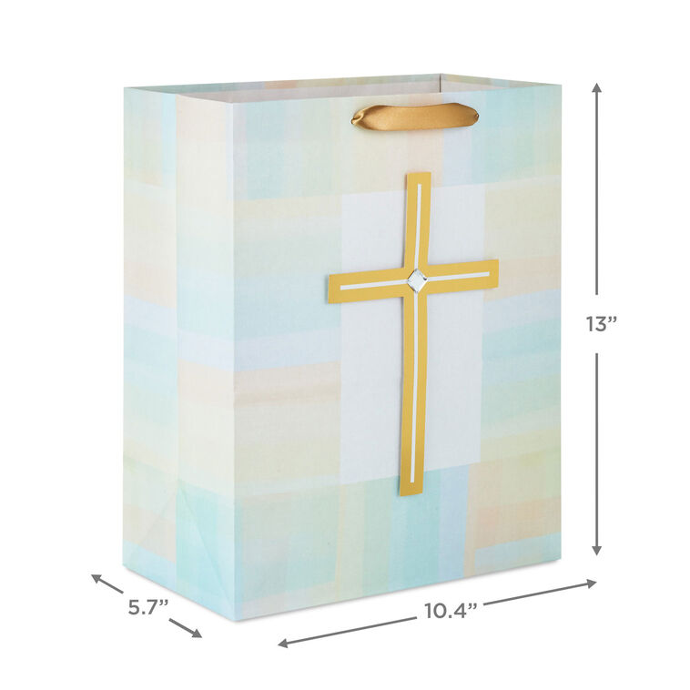 Gold Cross With Pastel Border Large Gift Bag measurement image number 3