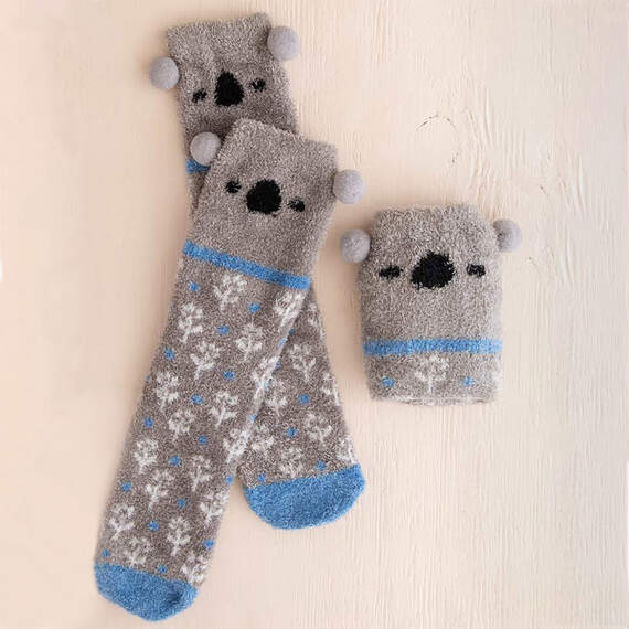Natural Life Gray Koala Floral Cozy Socks