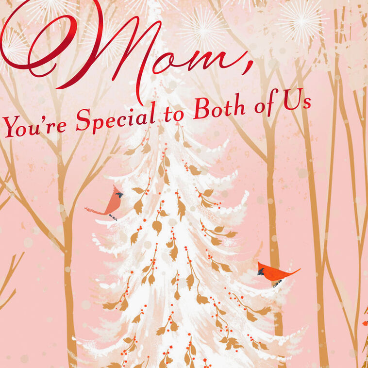 Cardinals in Tree Mom Christmas Card From Both Card Front Detail image number 5