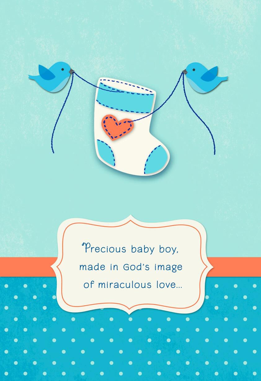 Birds Sewing Religious New Baby Boy Card