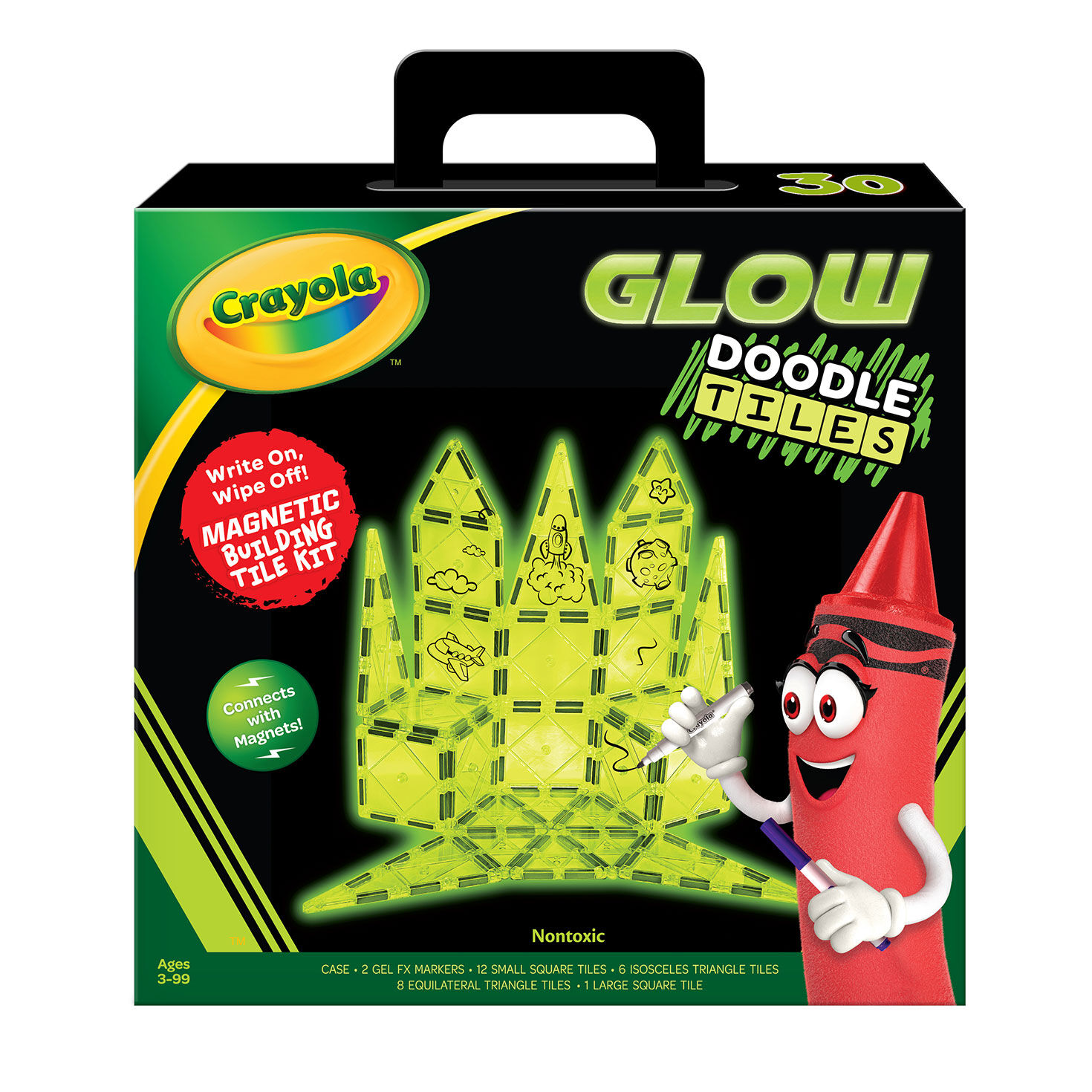 Crayola Glow Doodle Magnetic Tiles Set, 30 pieces, , large image number 1
