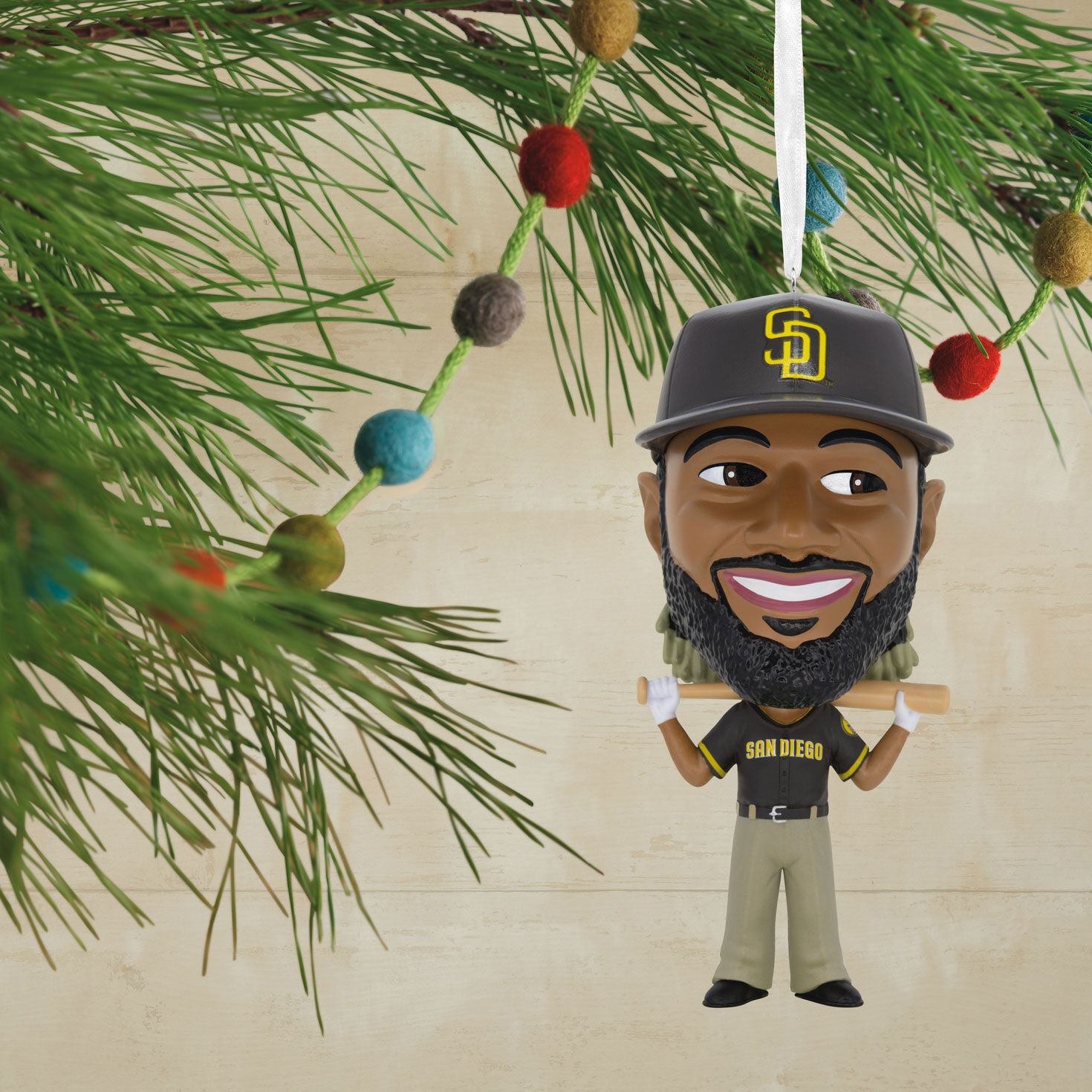 Fernando Tatis Jr. Bobblehead Christmas Ornament hanging on tree image number 2
