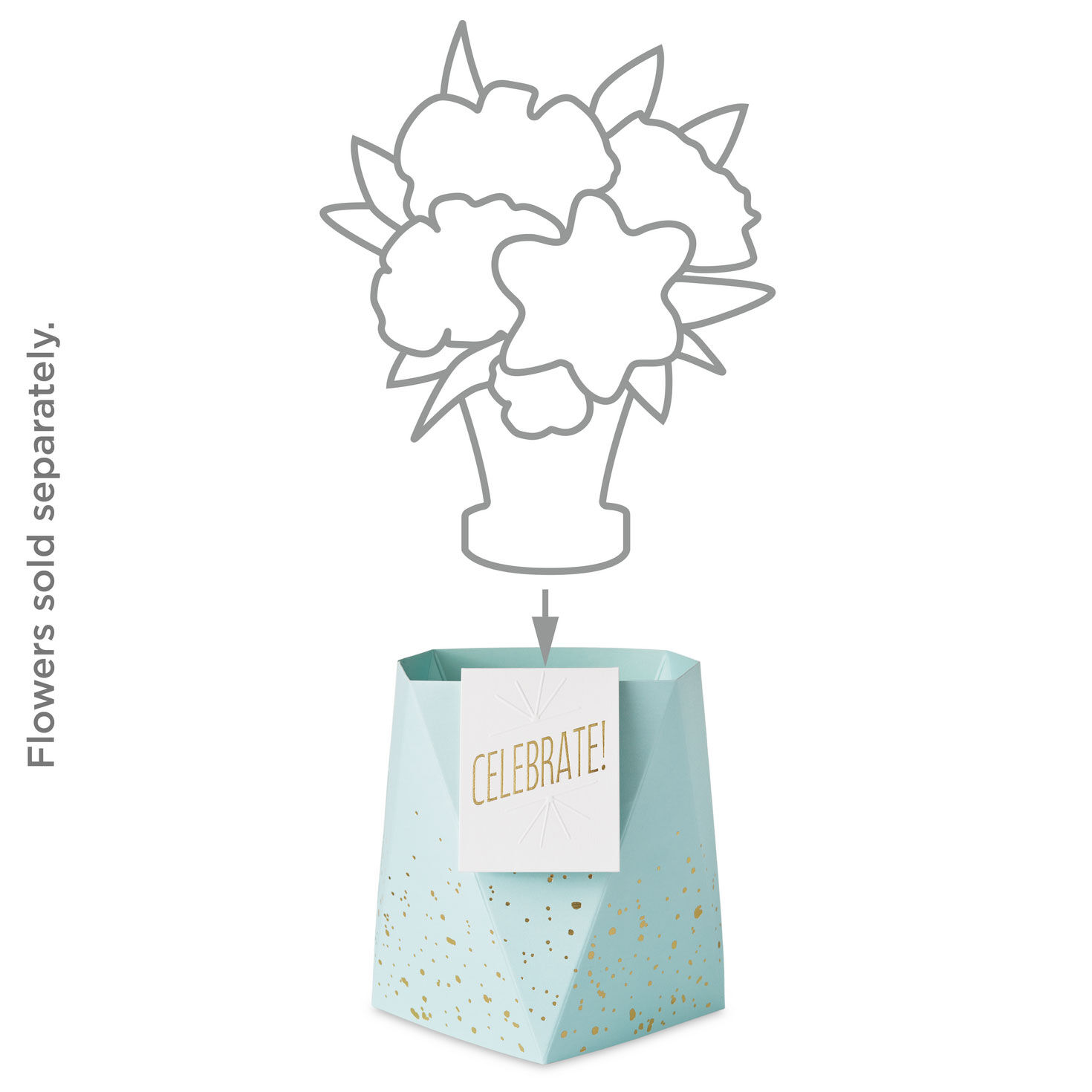 Build-a-Bouquet Celebrate Turquoise Blue Pop-Up Paper Vase With Mini Card, Celebrate Turquoise Blue, large image number 2