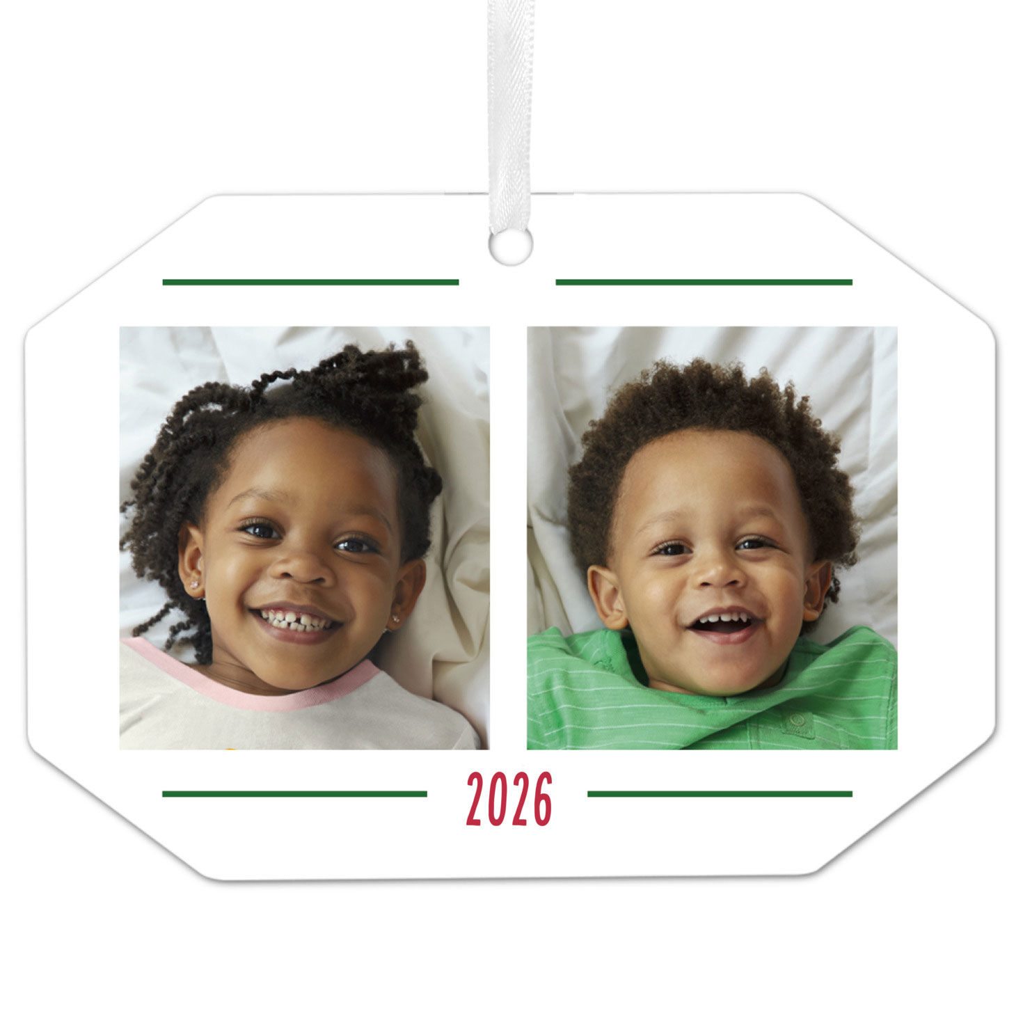 Two-Photo Metal Personalized Ornament, Custom Photo and Text
