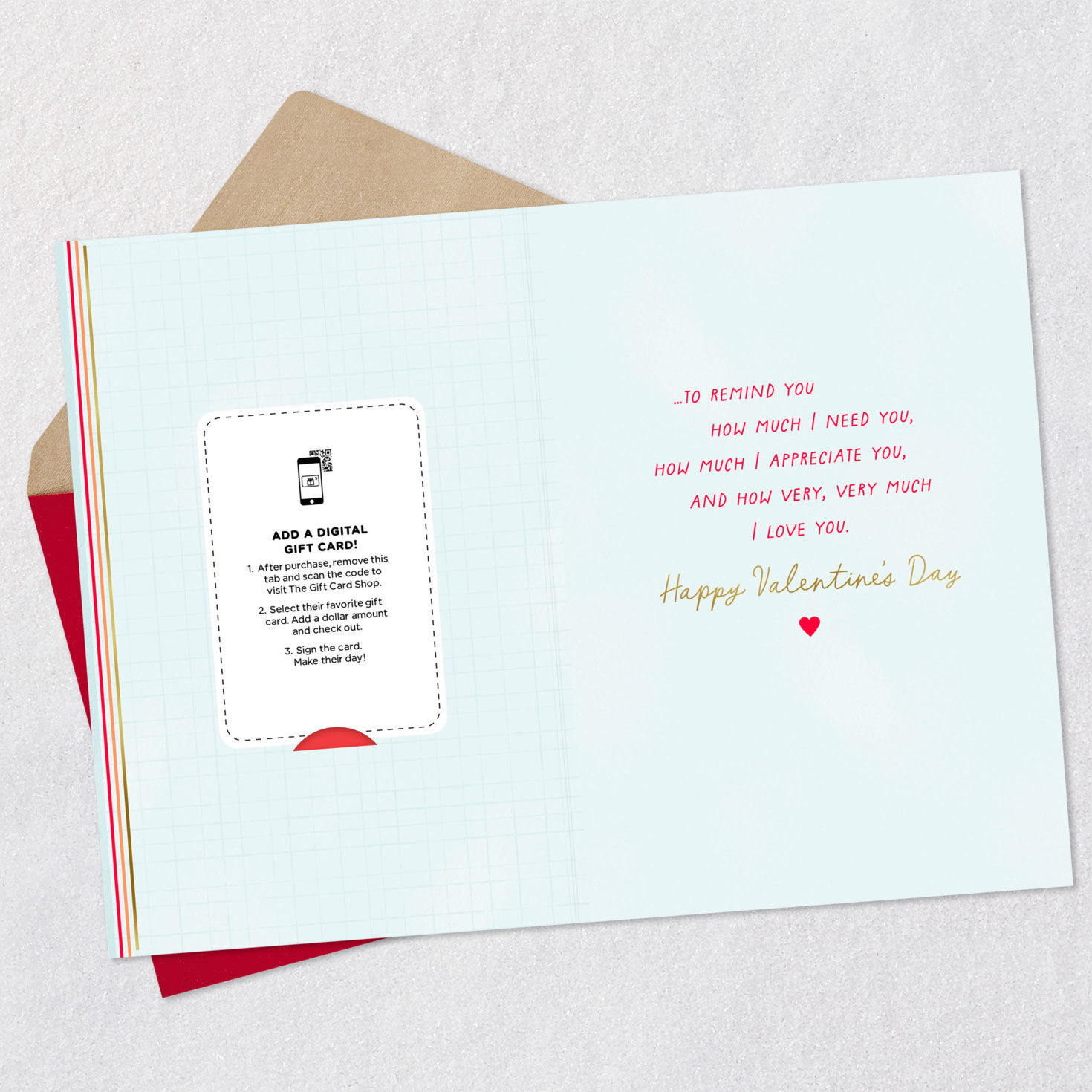 Hearts in Envelope Valentine's Day Gift Card Greeting Open Card with Envelope image number 3
