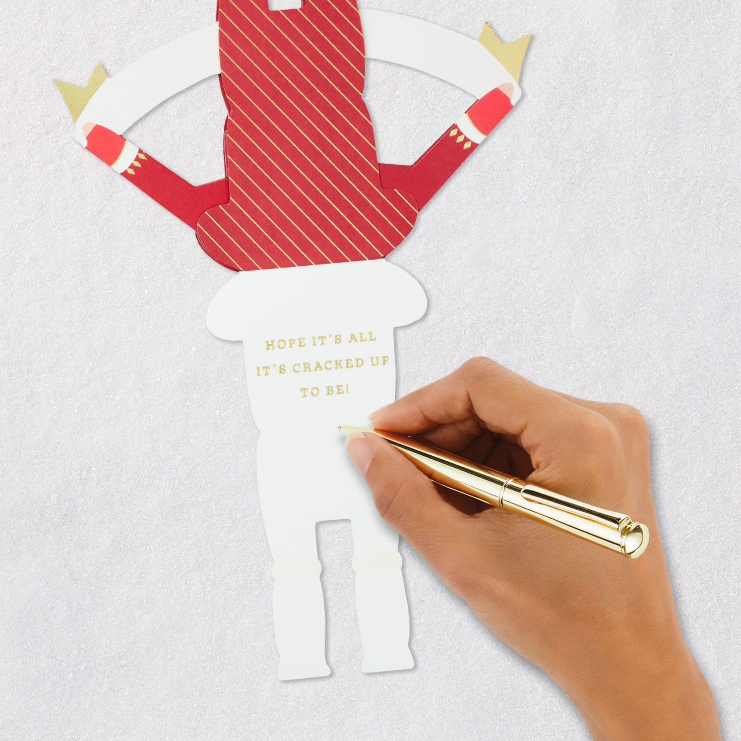 Red and Gold Moveable Nutcracker Christmas Card Signing card image number 7