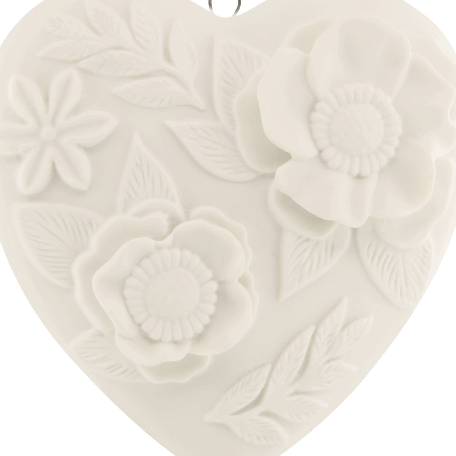 White Heart With Flowers Christmas Ornament closeup view image number 5