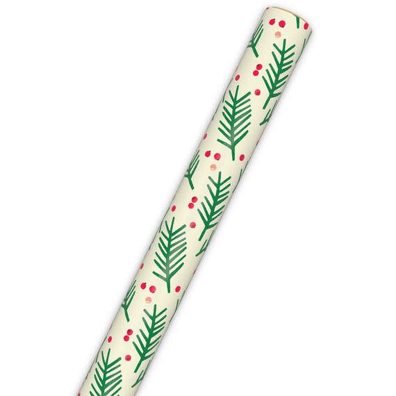 Illustrated Pine Branches and Berries Jumbo Christmas Wrapping Paper, 90 sq. ft., , large image number 6