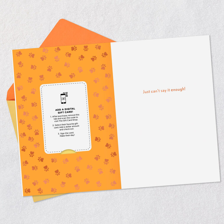 Can't Say Thanks Enough Cats and Dogs Gift Card Greeting Thank-You Card, , large image number 3