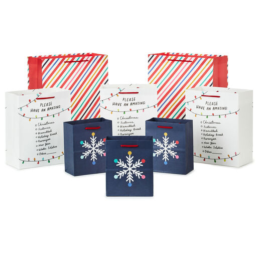 Merry and Fun 8-Pack Holiday Gift Bags, Assorted Sizes and Designs, 