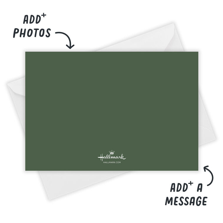 Green Plaid Personalized Christmas Photo Card Card back with Envelope indicating personalization image number 3