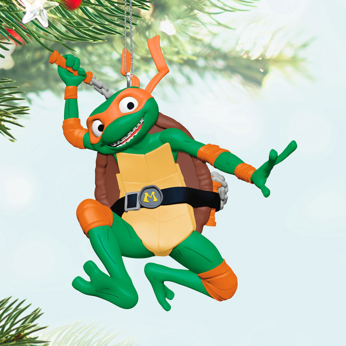 TMNT Michelangelo Turtle Keepsake Ornament Hanging on tree image number 2