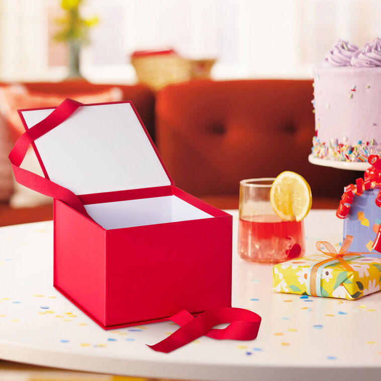 Solid Red Large Square Gift Box in use image number 2