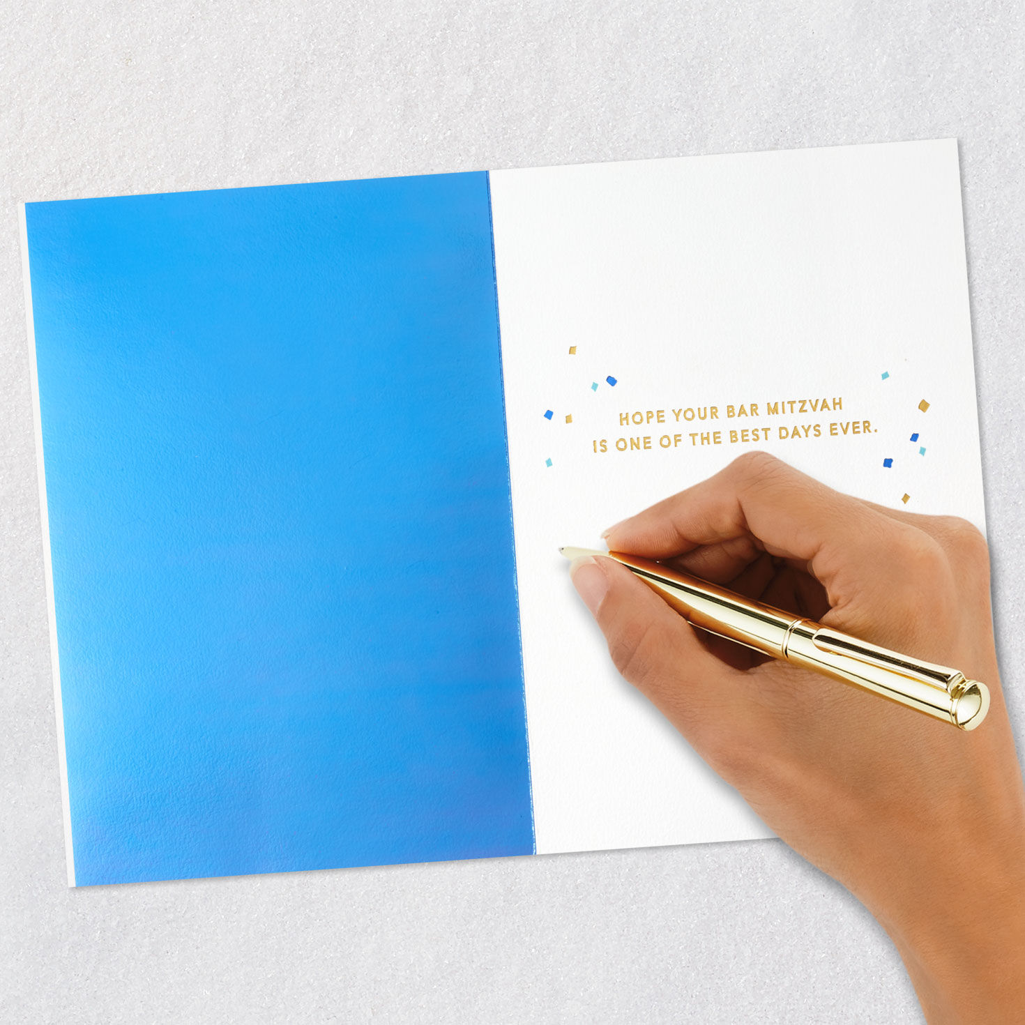Blue and Gold Confetti Lettering Bar Mitzvah Card Signing card image number 6